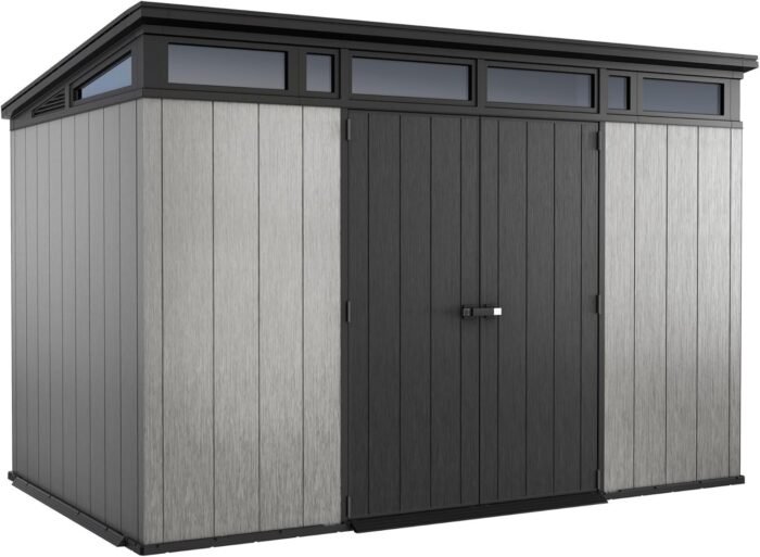 Keter Artisan 11×7 Resin Outdoor Storage Shed Kit – Grey & Black