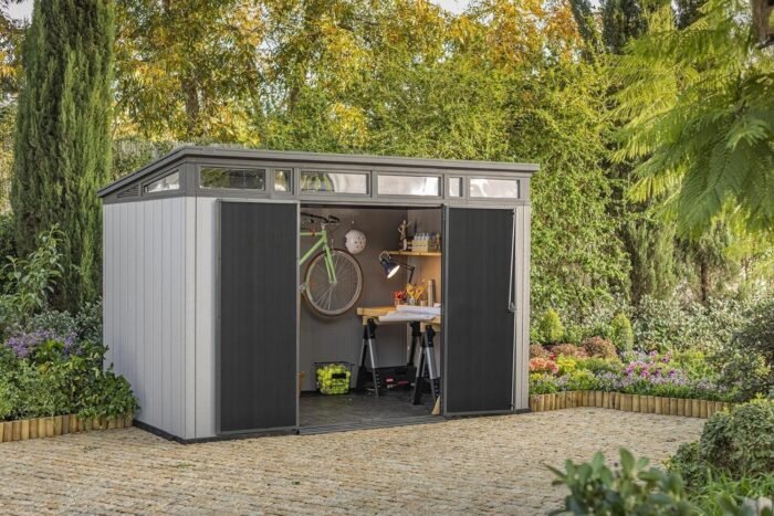 Keter Artisan 11×7 Resin Outdoor Storage Shed Kit – Grey & Black - Image 2